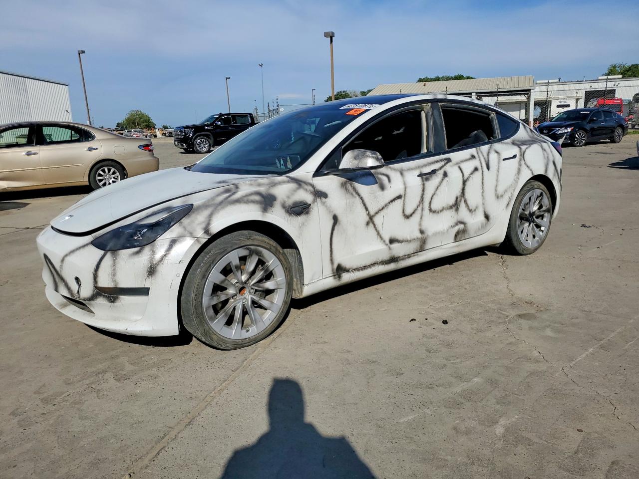 2021 Tesla Model 3 Standard Range Plus, VIN 5YJ3E1EA6MF078652 — Vandalism