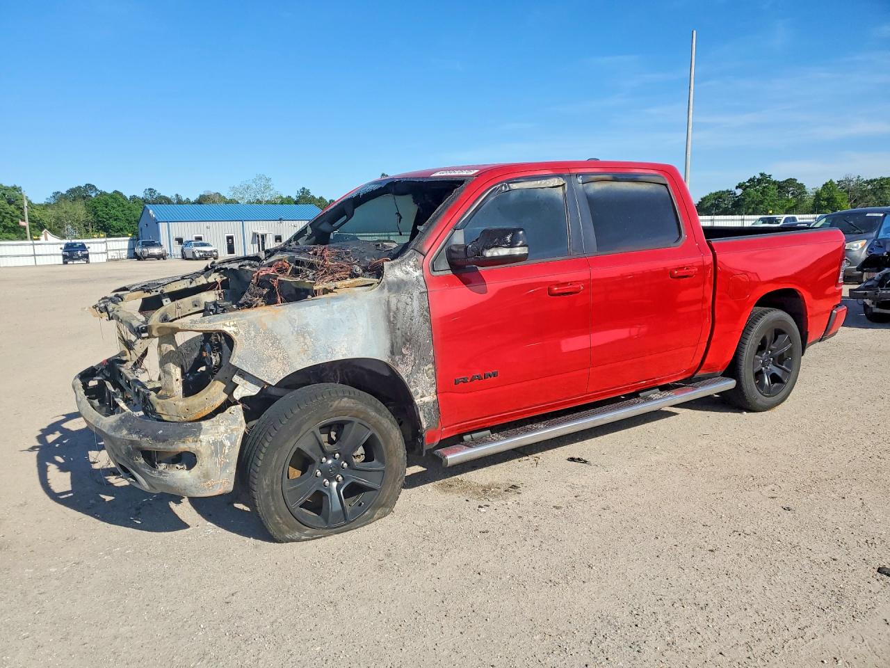 2021 Ram 1500 Big Horn, VIN 1C6SRFFT9MN531345 — Engine fire