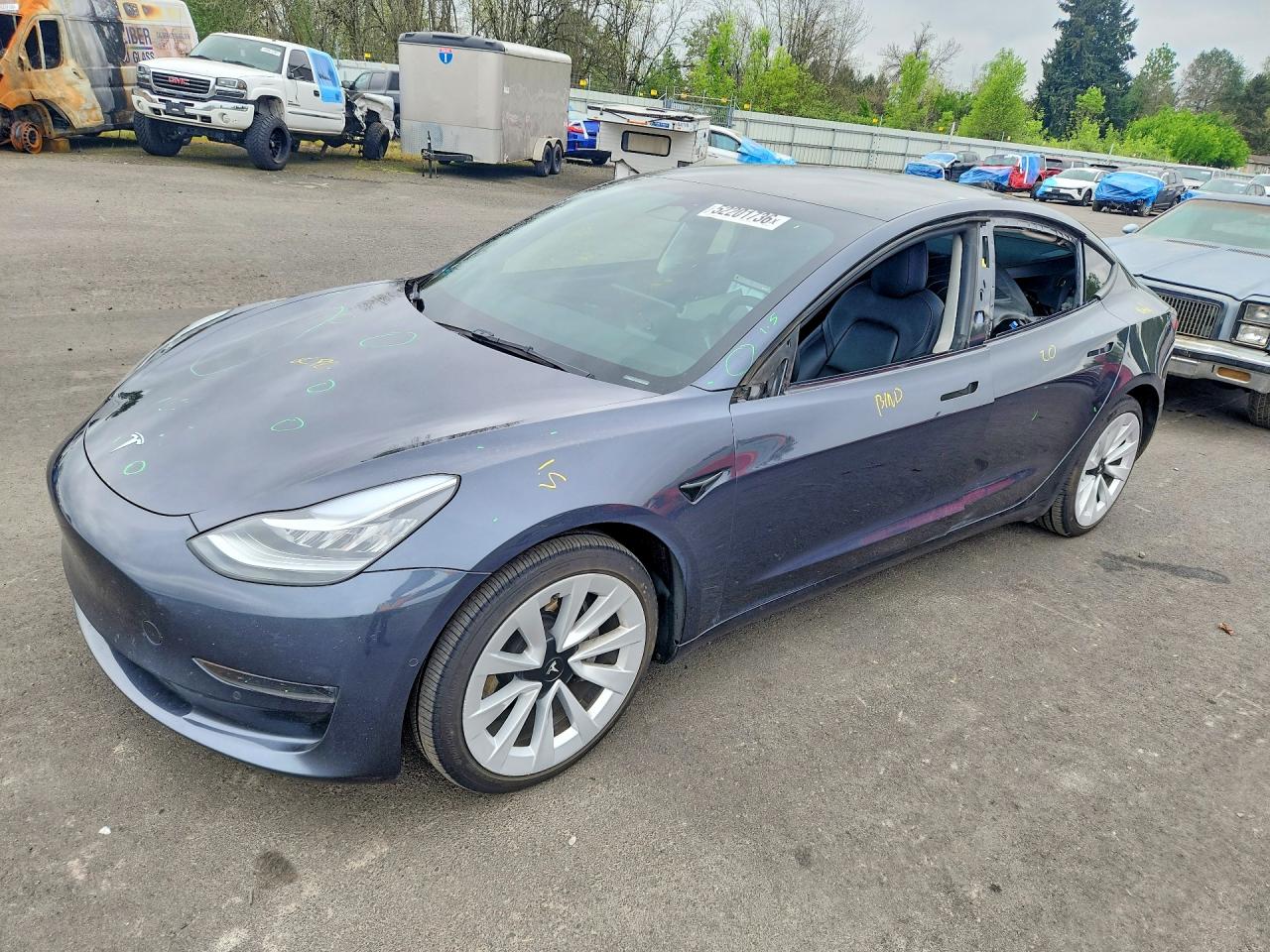 2022 Tesla Model 3 Long Range, VIN 5YJ3E1EB9NF263403 — Vandalism