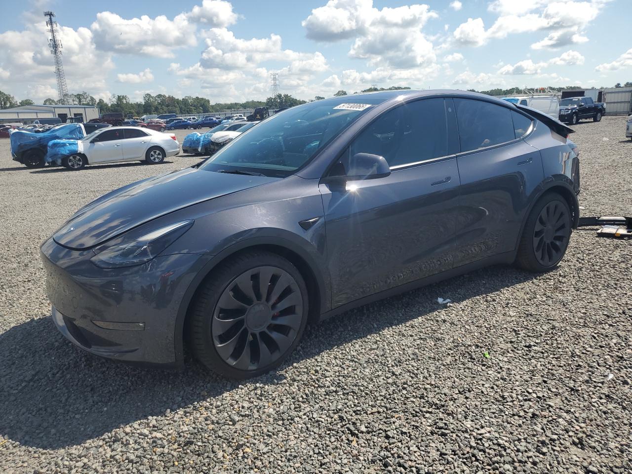 2021 Tesla Model Y Performance, VIN 5YJYGDEF5MF251686 — Rear end
