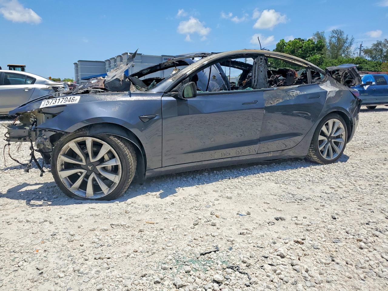 2019 Tesla Model 3 Long Range, VIN 5YJ3E1EB2KF418529 — Burn