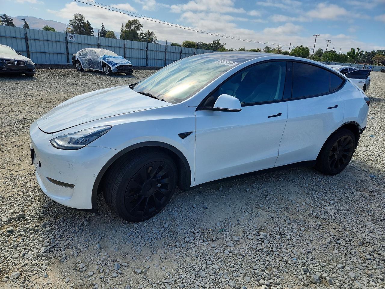 2021 Tesla Model Y Long Range, VIN 5YJYGDEE8MF218267 — Rear end