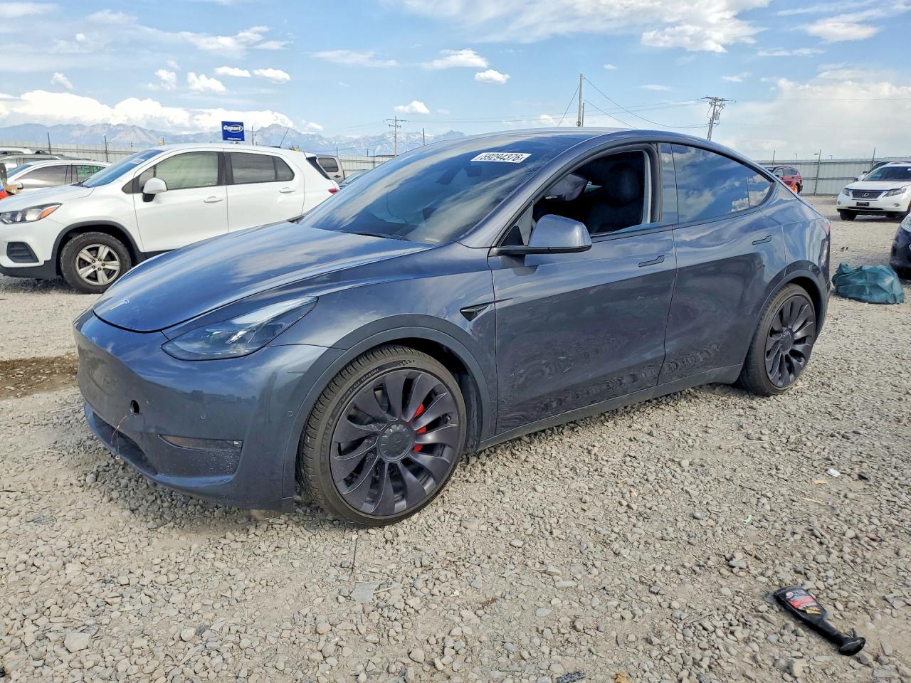 2021 Tesla Model Y Performance, VIN 5YJYGDEF7MF215756 — Side