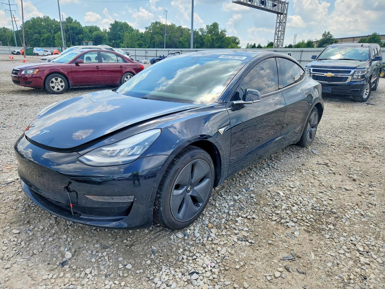 2020 Tesla Model 3 Standard Range Plus, VIN 5YJ3E1EA4LF606333 — Зад