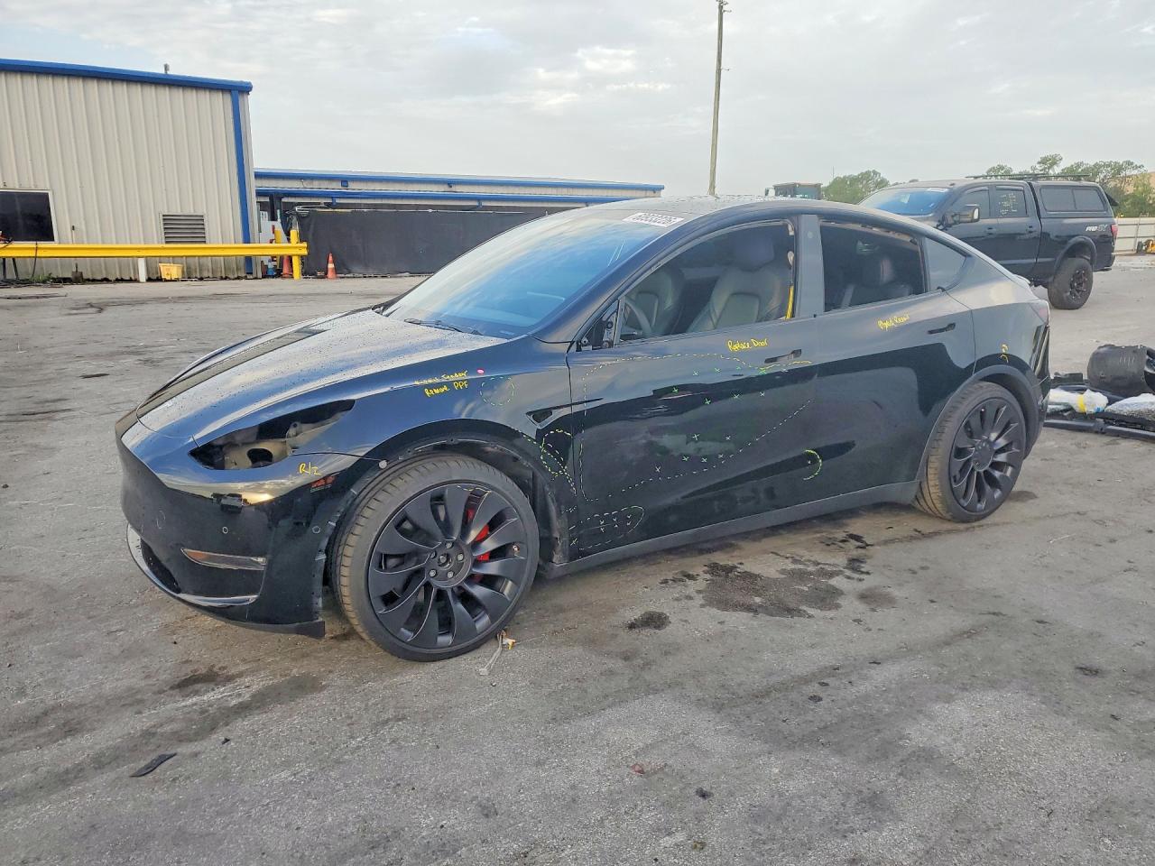 2021 Tesla Model Y Performance, VIN 5YJYGDEF7MF249034 — Side