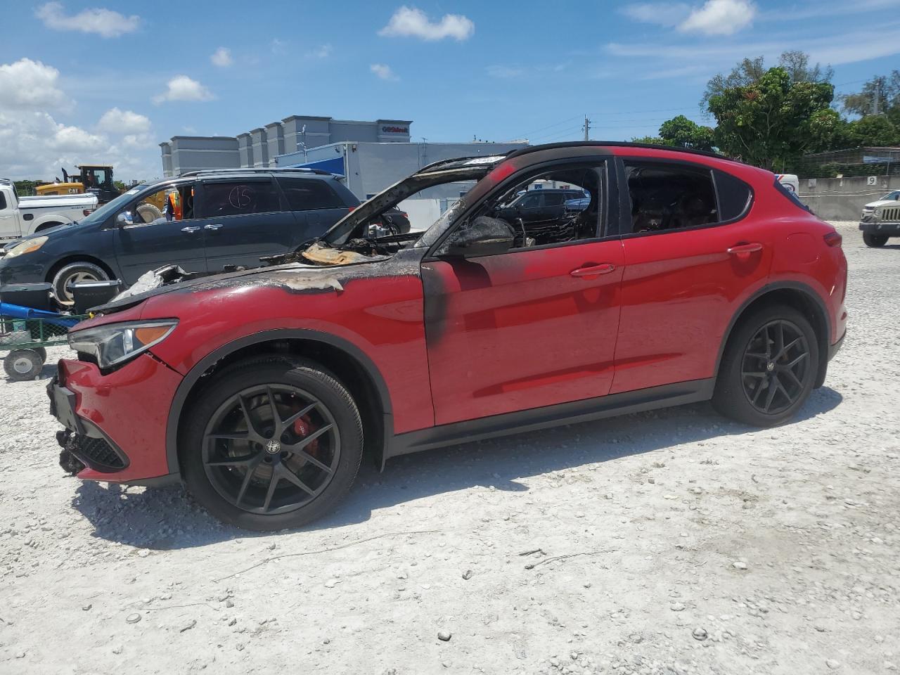2019 Alfa Romeo Stelvio Sport, VIN ZASPAKAN8K7C56776 — Engine fire