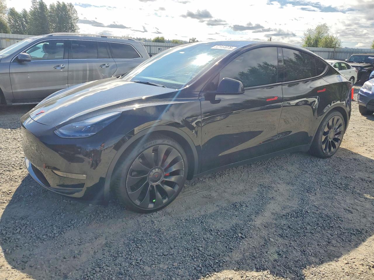 2021 Tesla Model Y Performance, VIN 5YJYGDEF2MF270423 — Rear end