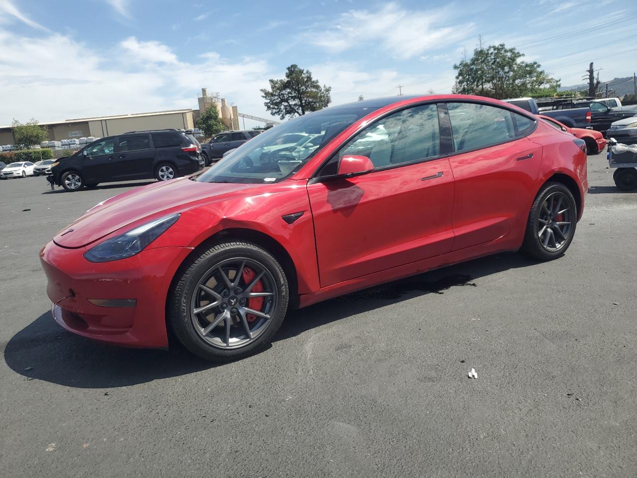 2023 Tesla Model 3, VIN 5YJ3E1EA9PF547186 — Engine fire