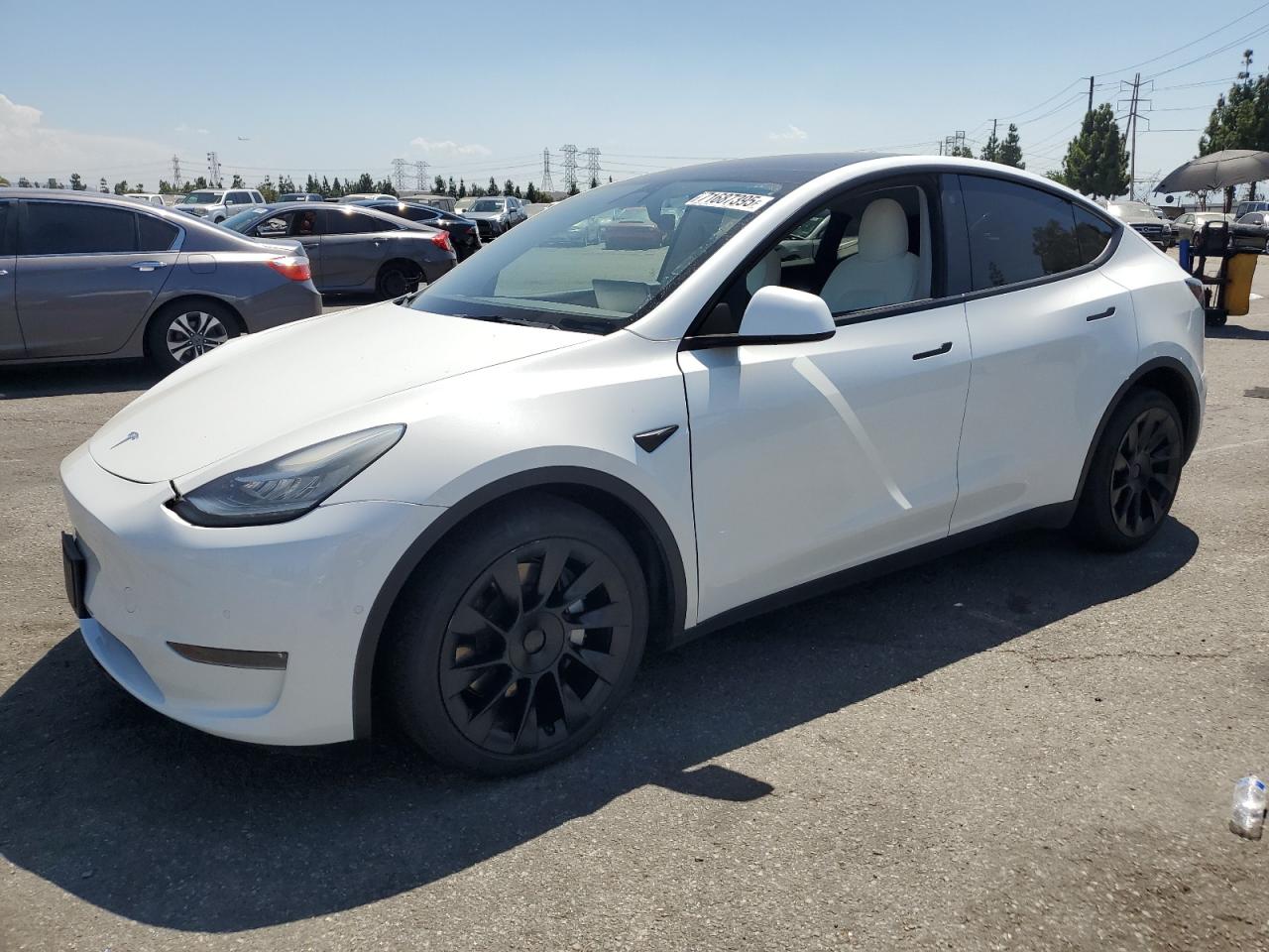 2021 Tesla Model Y Long Range, VIN 5YJYGDEE5MF206075 — Front end