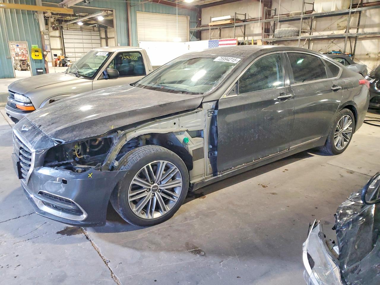 2019 Genesis G80 3.8L, VIN KMHGN4JE6KU299292 — Front end