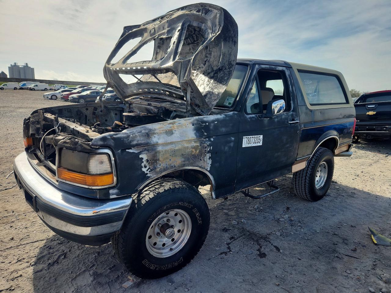 1995 Ford Bronco Custom, VIN 1FMEU15H0SLB73495 — Engine fire