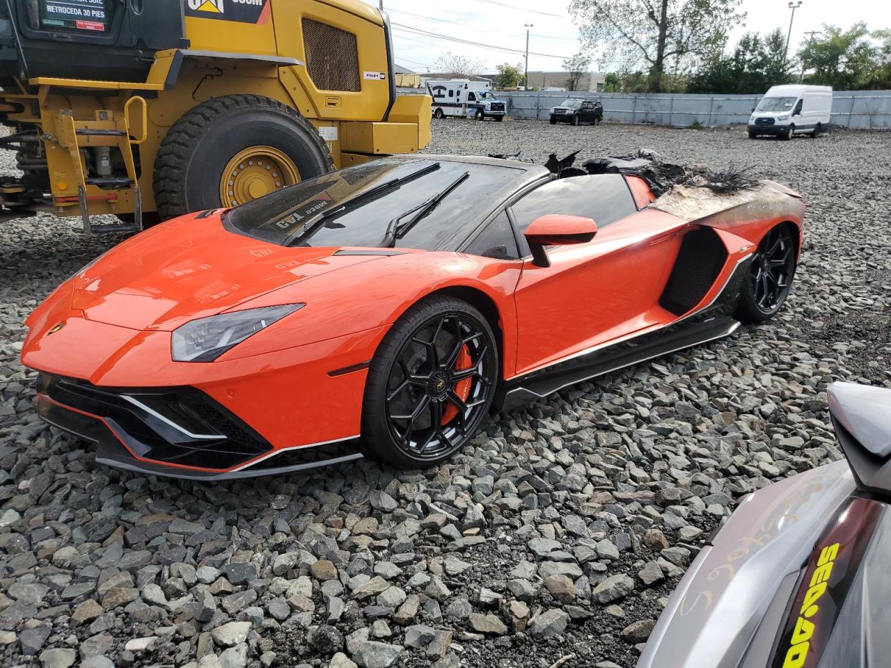 2022 Lamborghini Aventador, VIN ZHWUU8ZD0NLA11414 — Engine fire