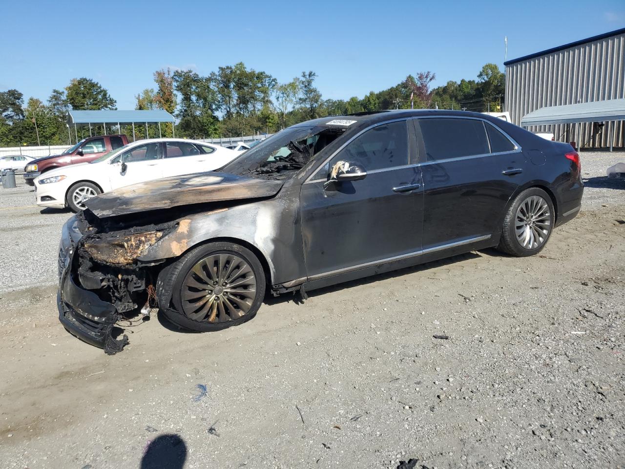 2018 Genesis G90 Ultimate, VIN KMHG54JH8JU049335 — Engine fire
