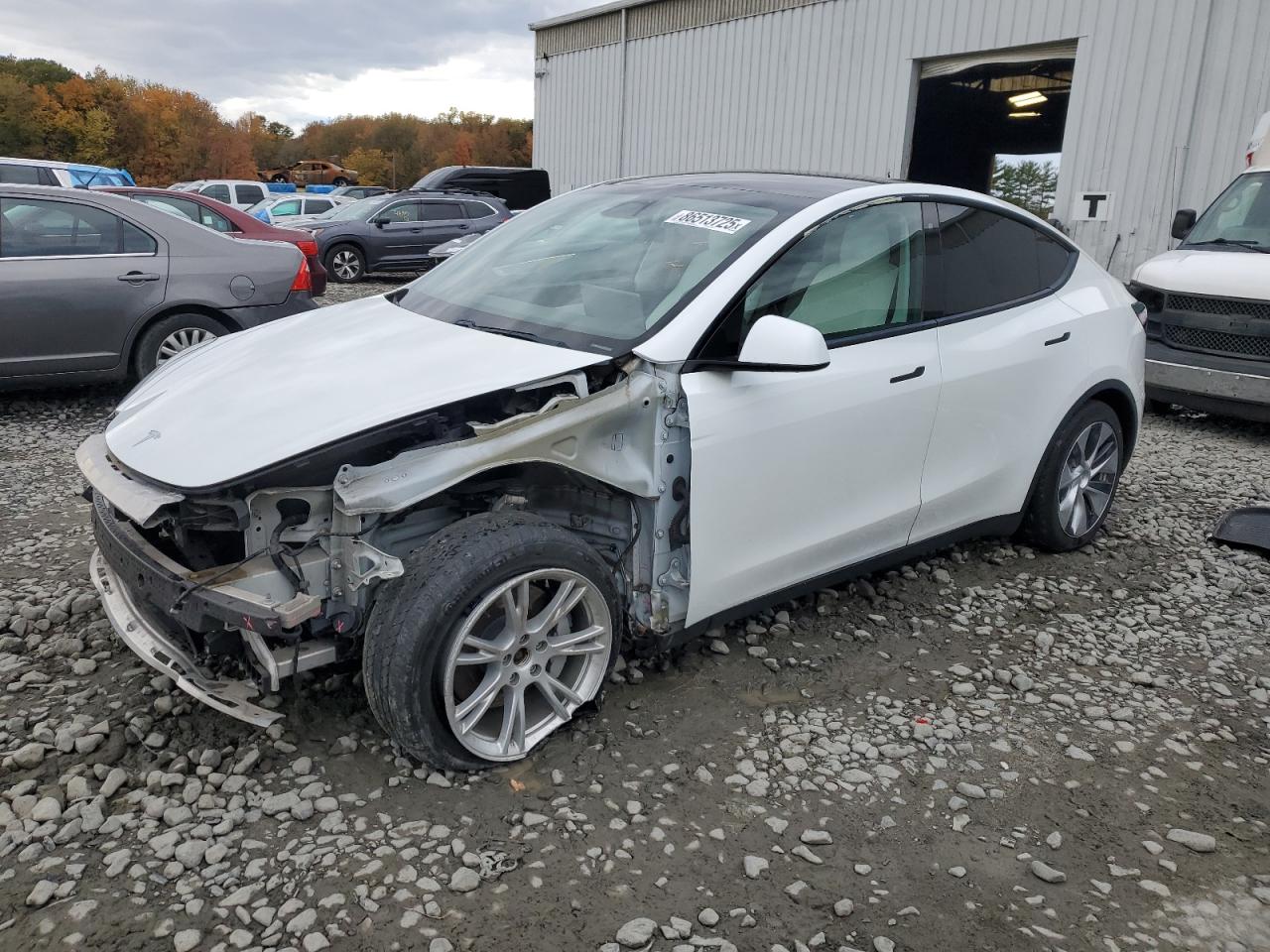 2021 Tesla Model Y Long Range, VIN 5YJYGDEE8MF063218 — Front end