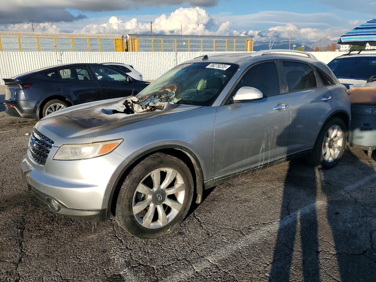 2005 Infiniti FX, VIN JNRAS08U45X106066 — Engine fire