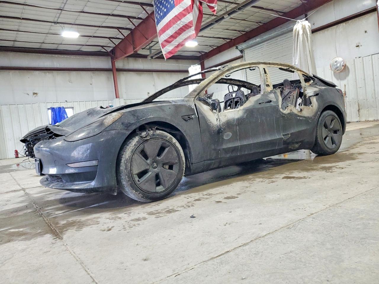 2023 Tesla Model 3, VIN 5YJ3E1EA0PF621742 — Engine fire