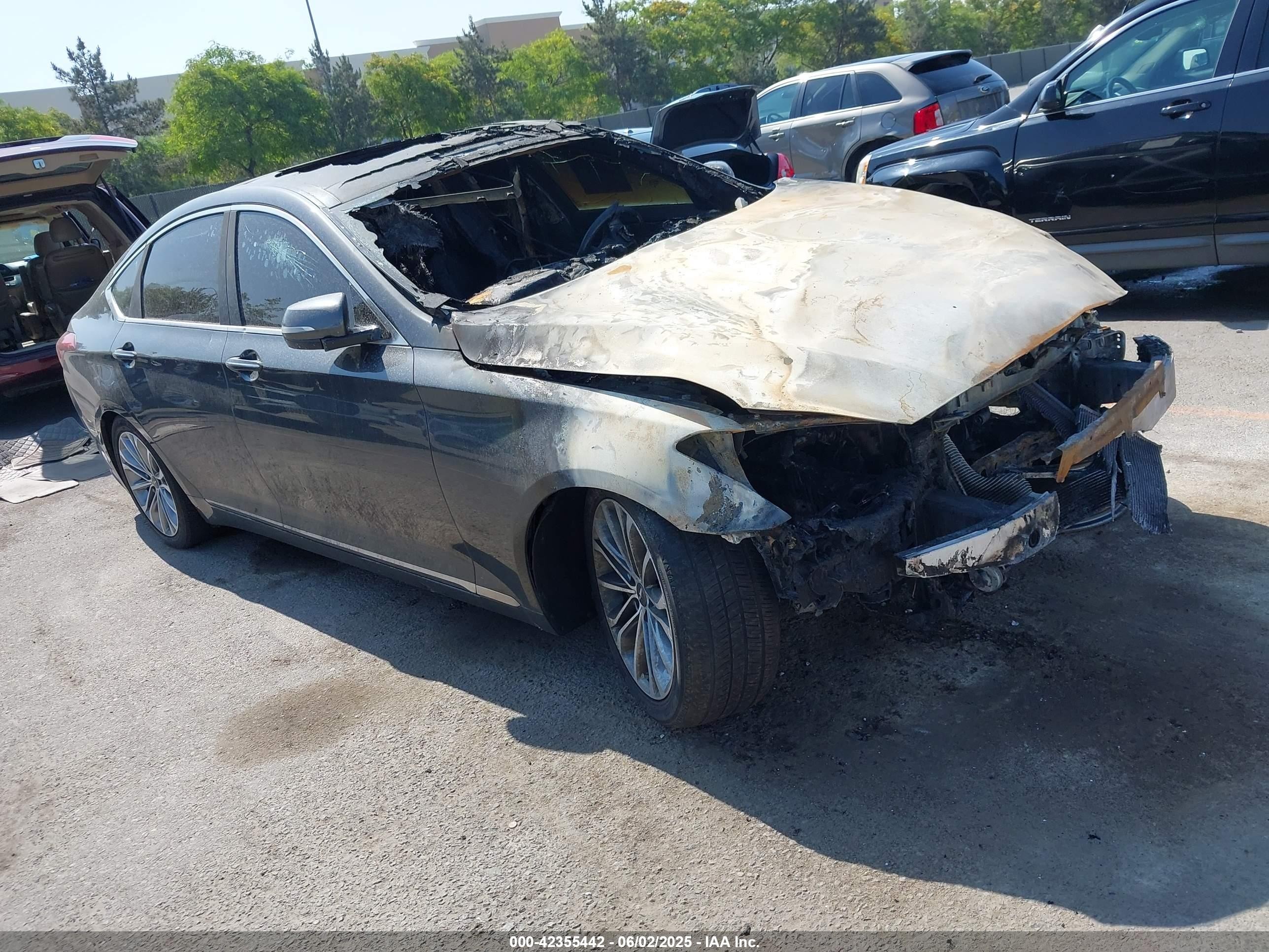 2017 Genesis G80 3.8L, VIN KMHGN4JEXHU198510 — Engine fire