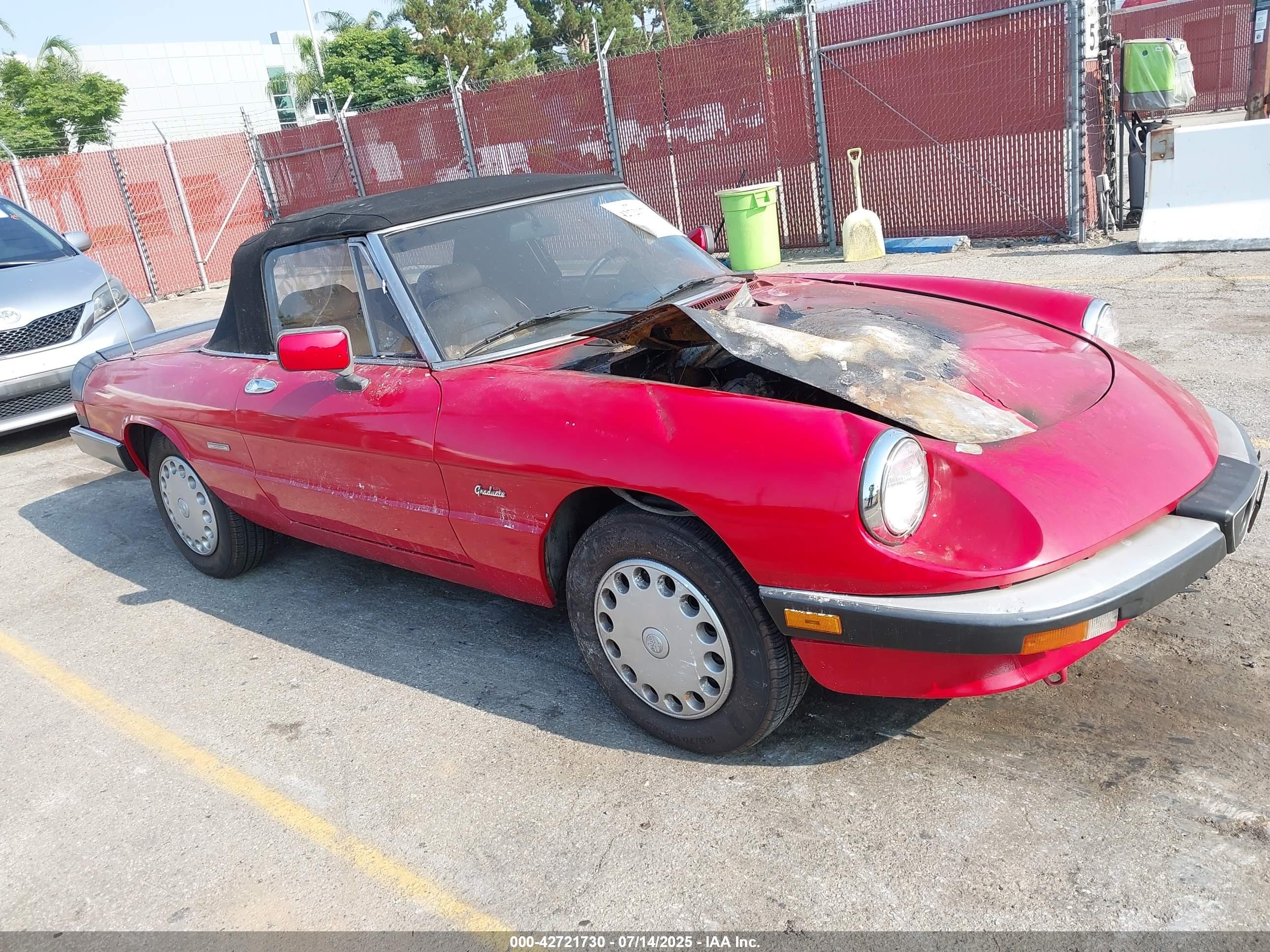 1989 Alfa Romeo Spider Graduate, VIN ZARBA5641K1063205 — Engine fire