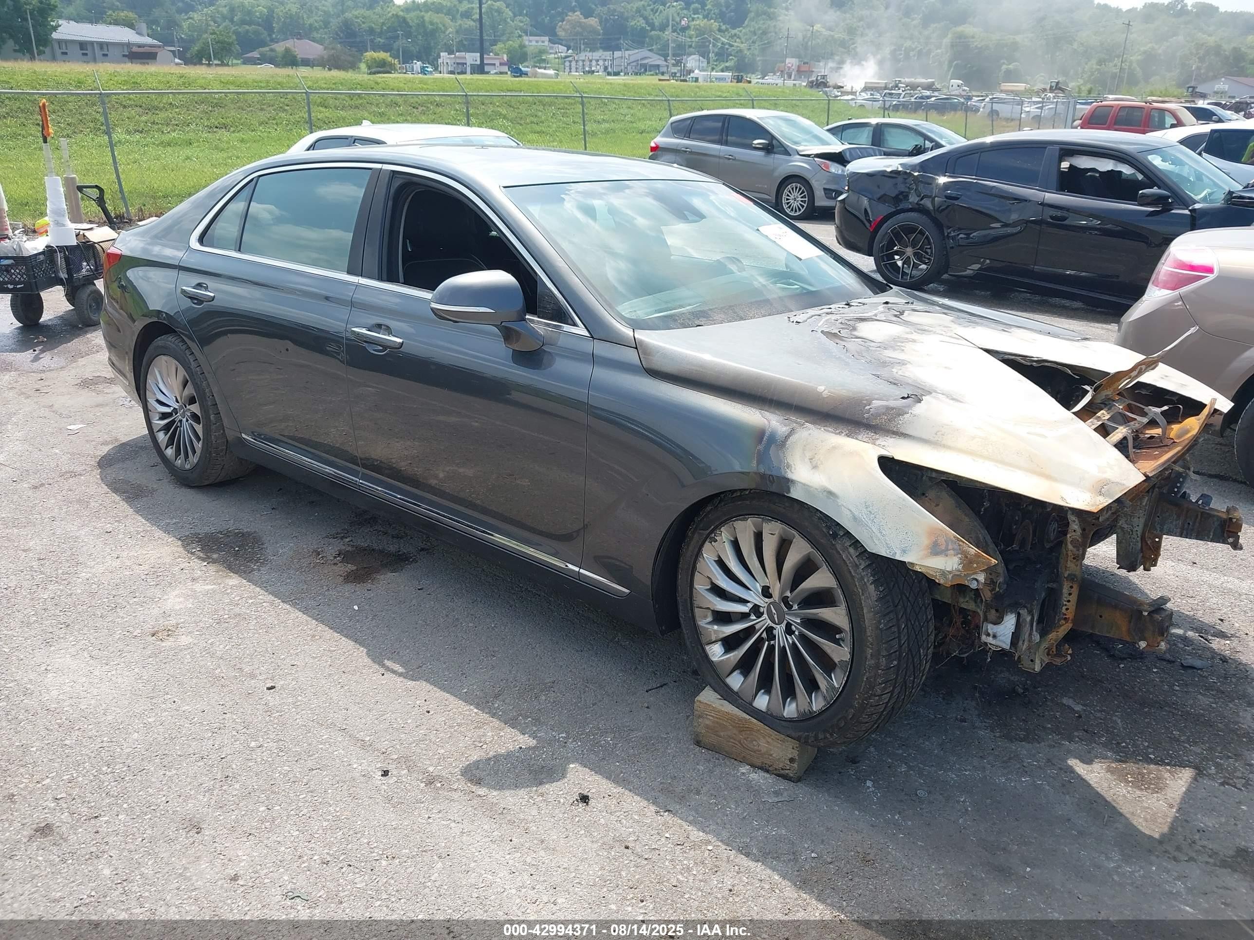 2017 Genesis G90 Ultimate, VIN KMHG54JH8HU035042 — Engine fire