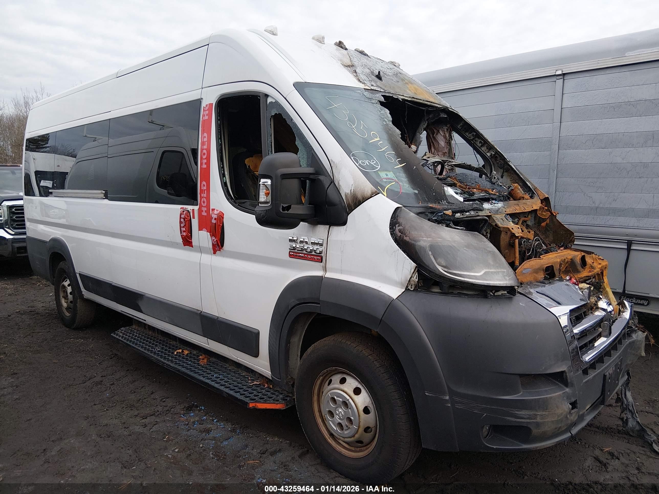2016 Ram Promaster 3500, VIN 3C6URVUG0GE124175 — Engine fire