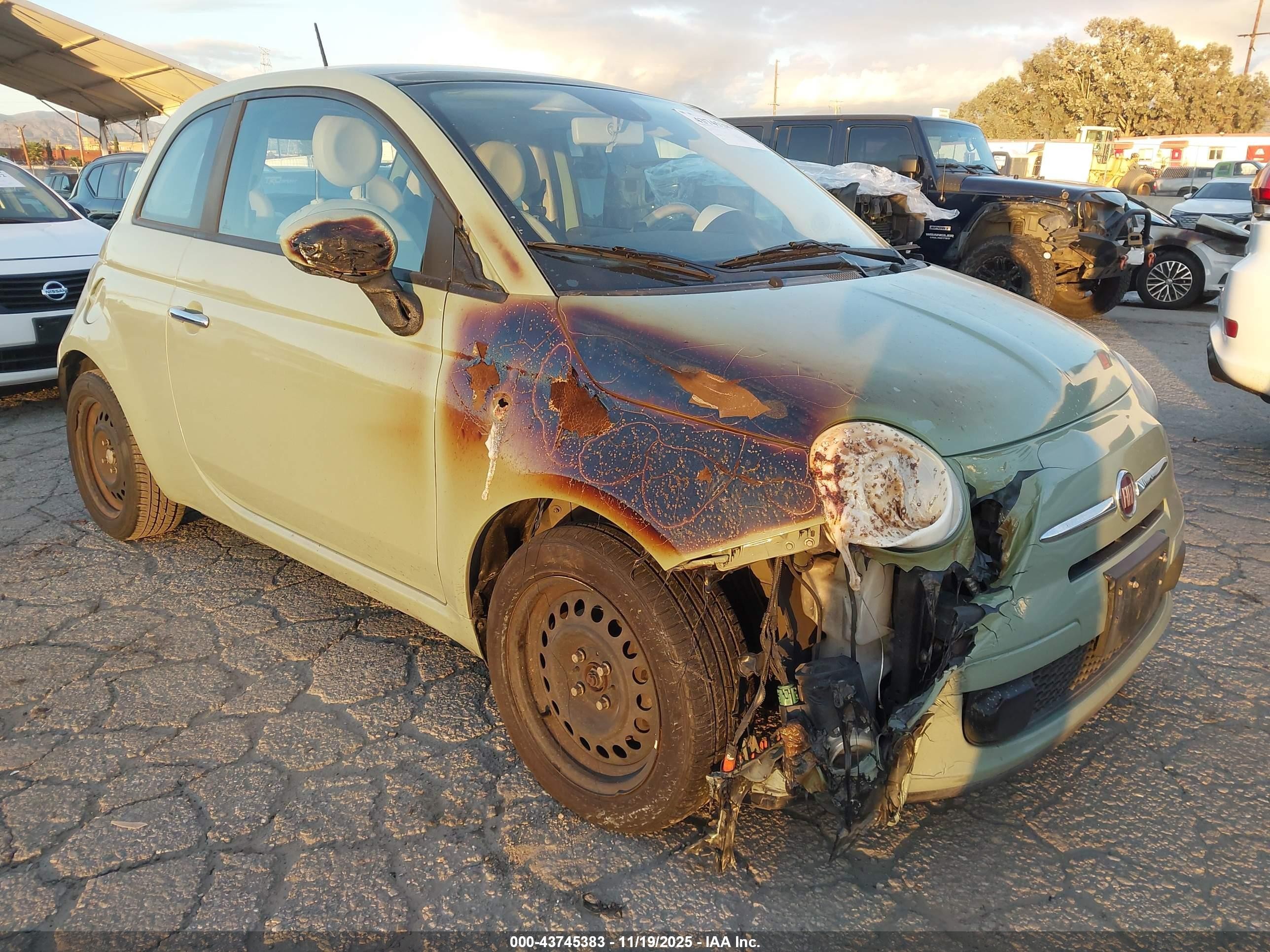 2013 FIAT 500 Pop, VIN 3C3CFFAR3DT693204 — Burn