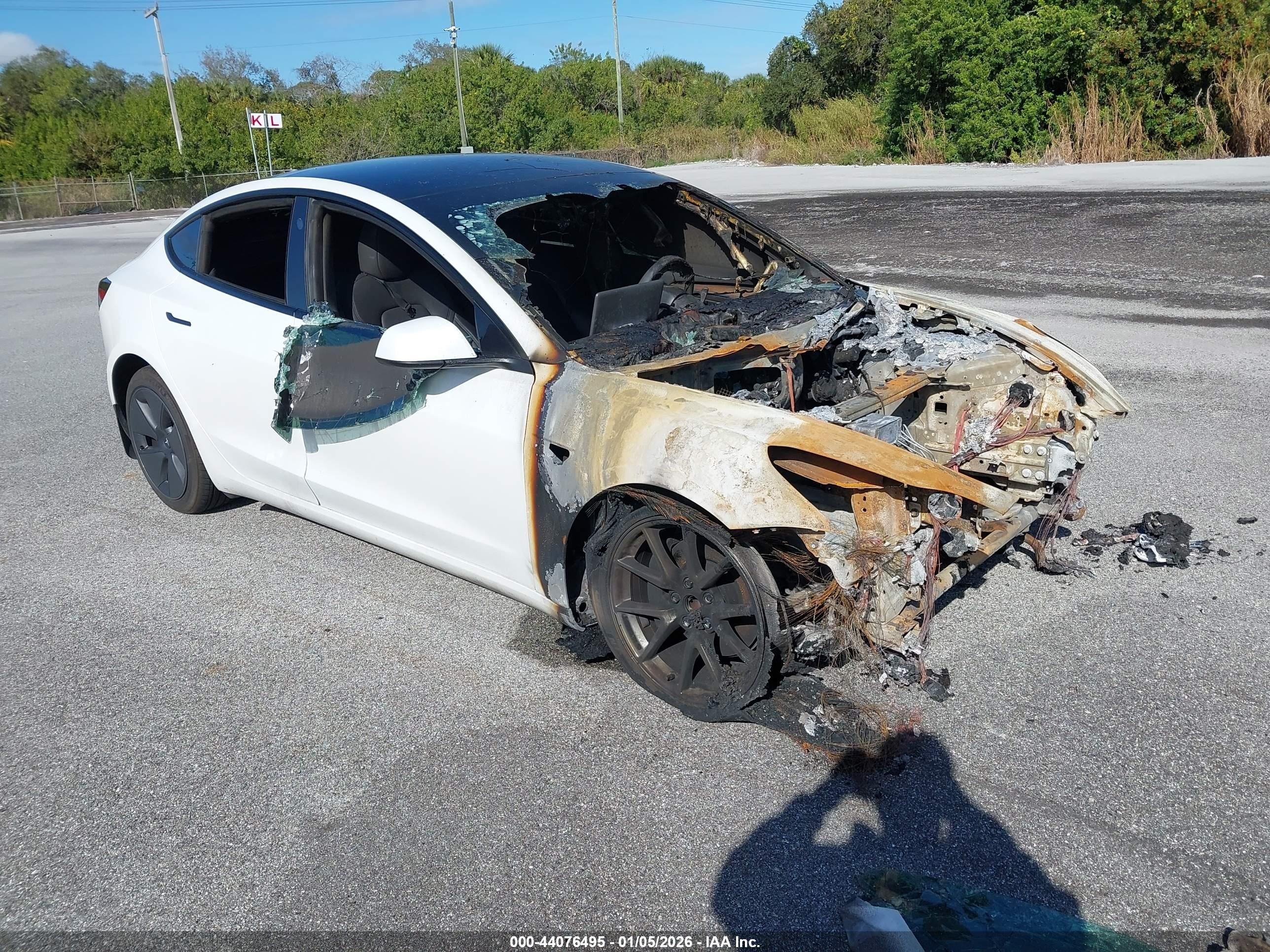 2023 Tesla Model 3, VIN 5YJ3E1EA6PF572160 — Burn
