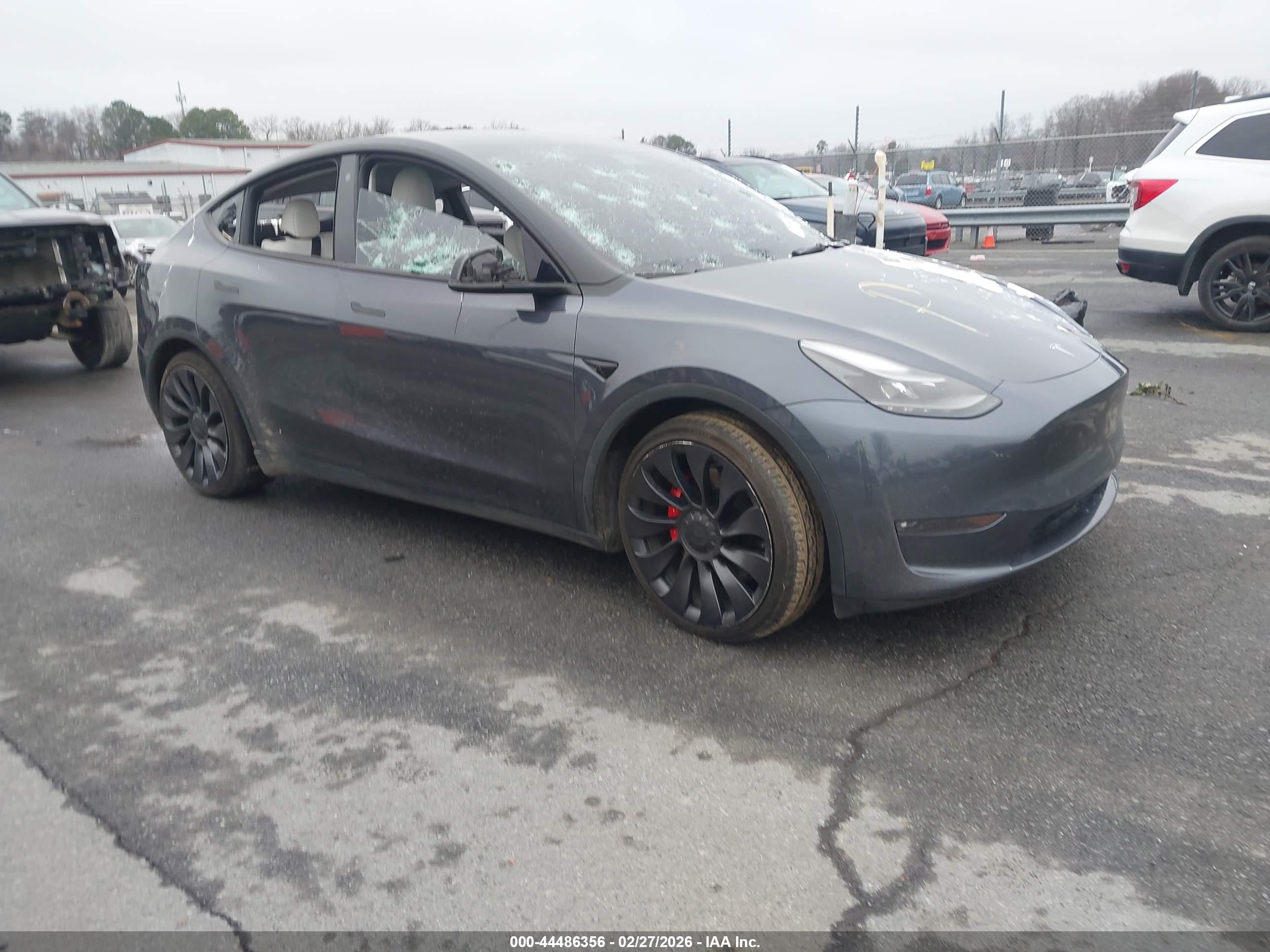2022 Tesla Model Y Performance, VIN 7SAYGDEF1NF442025 — Vandalism