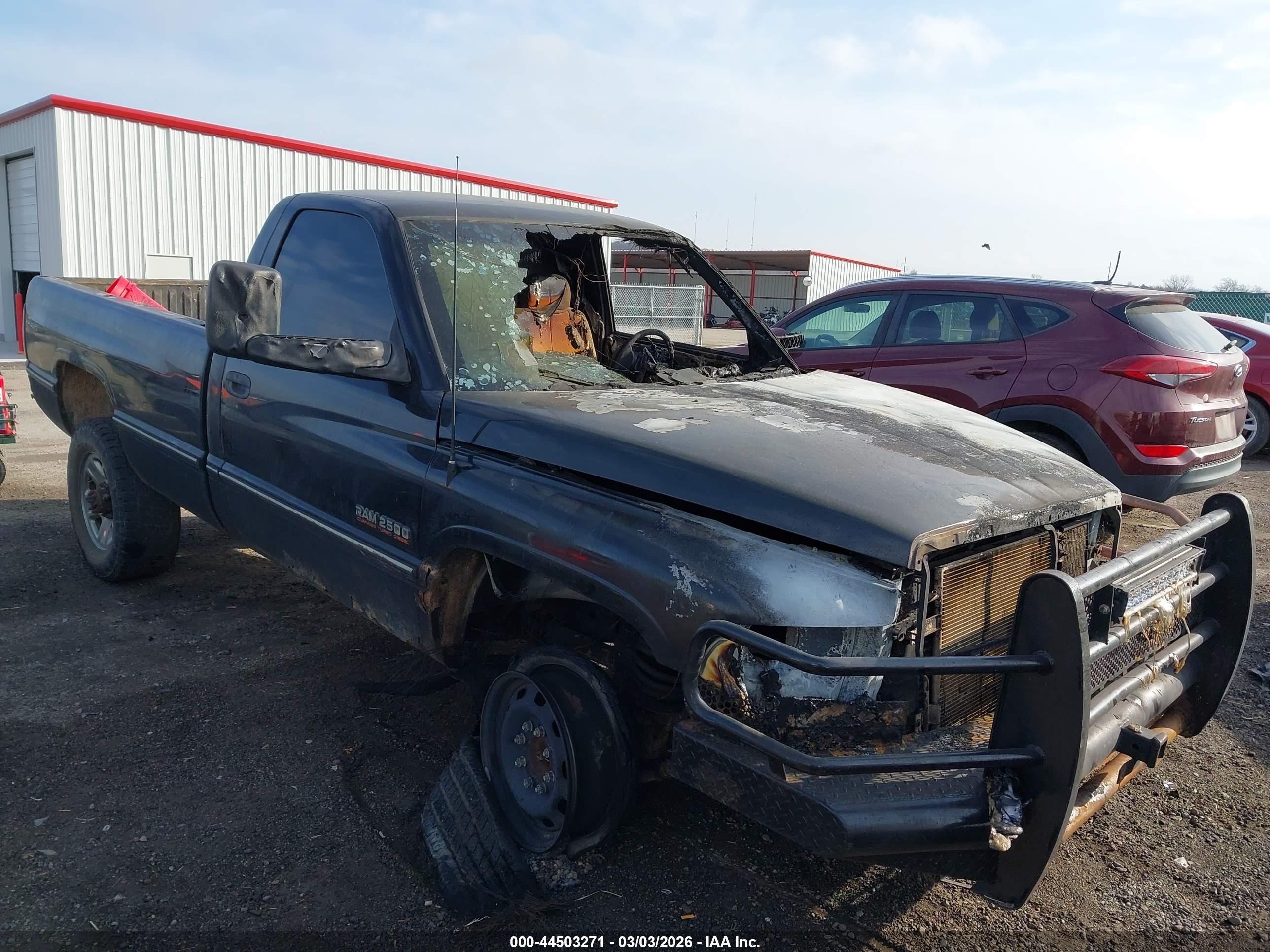 1996 Dodge 2500, VIN 1B7KF26C7TJ154692 — Engine fire