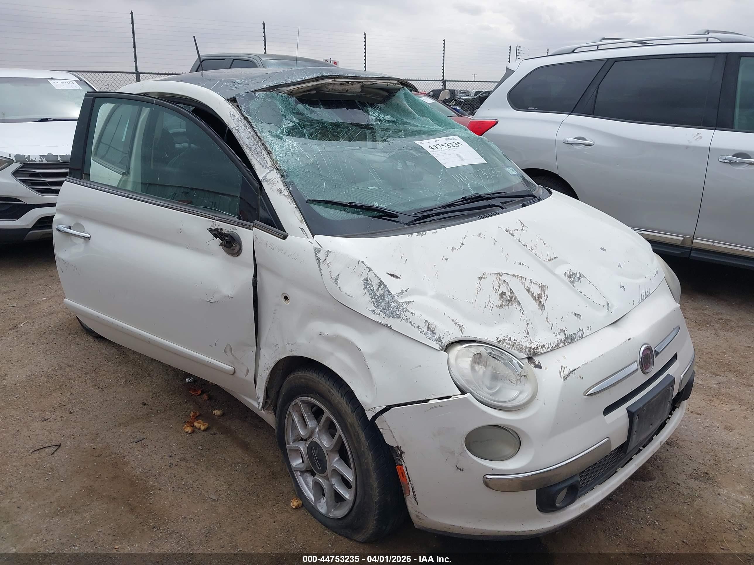 2012 FIAT 500 Lounge, VIN 3C3CFFCR3CT195046 — Опрокидывание