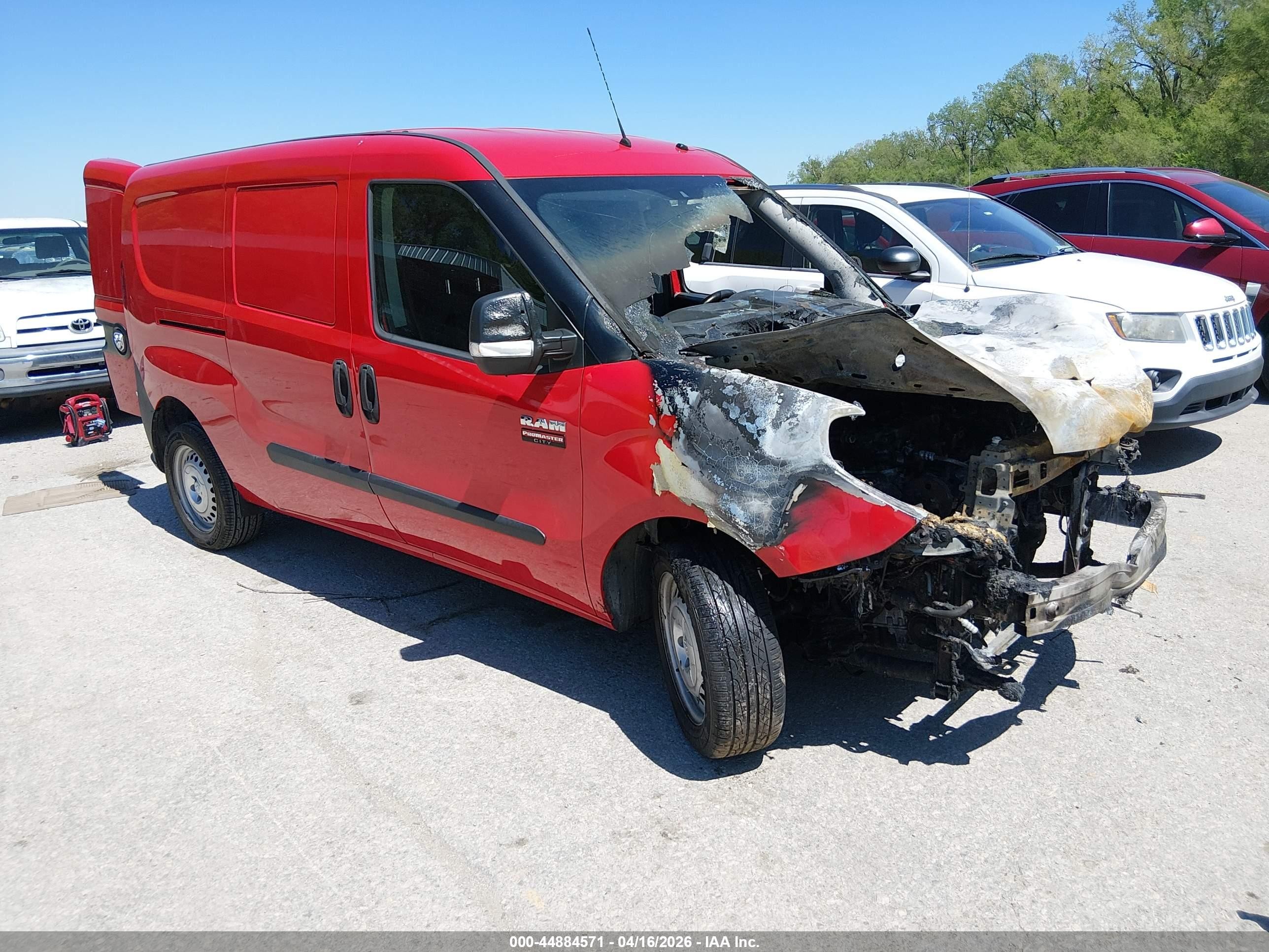 2017 Ram ProMaster City Cargo Tradesman, VIN ZFBERFAB0H6H13834 — Engine fire