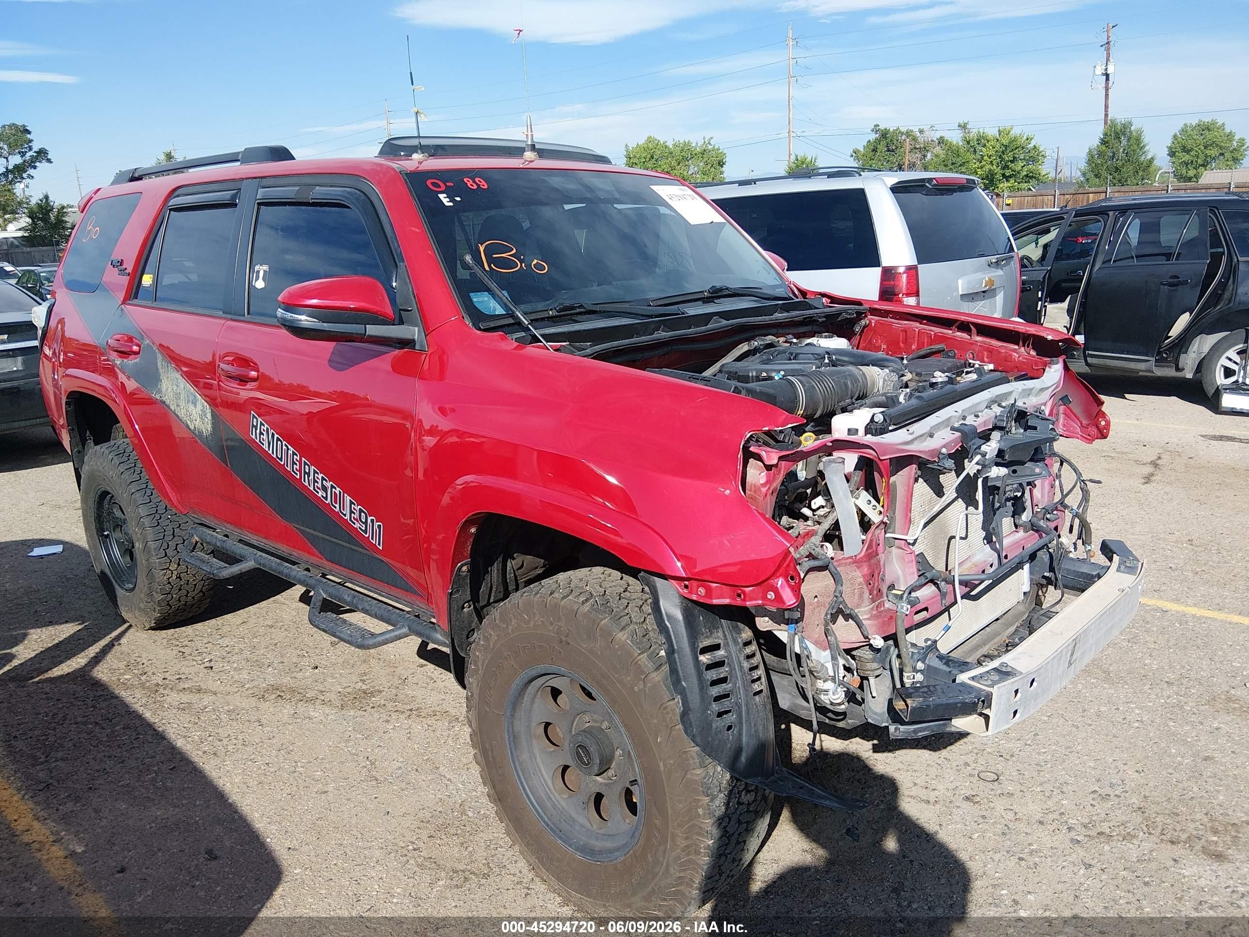 2019 Toyota 4Runner Limited Nightshade, VIN JTEBU5JR8K5653698 — Biohazard / chemical