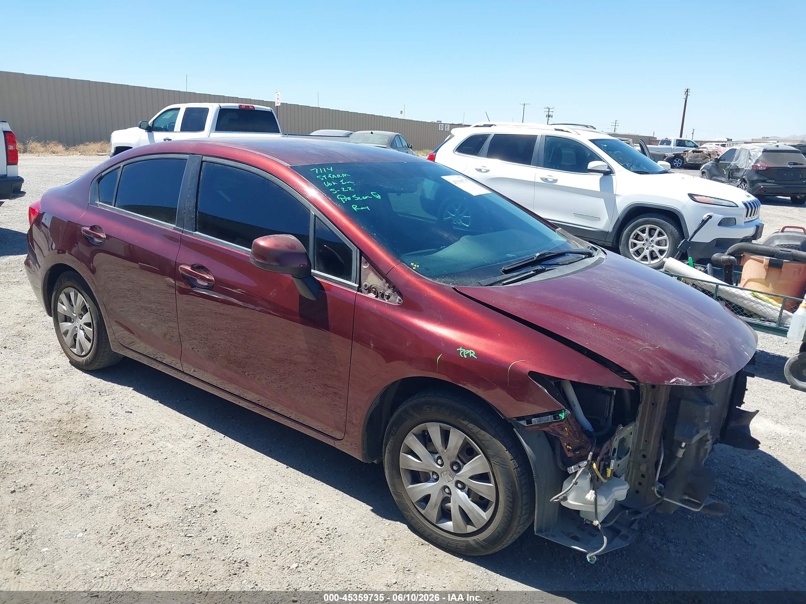 2012 Honda Civic LX, VIN 19XFB2F55CE355695 — Front end