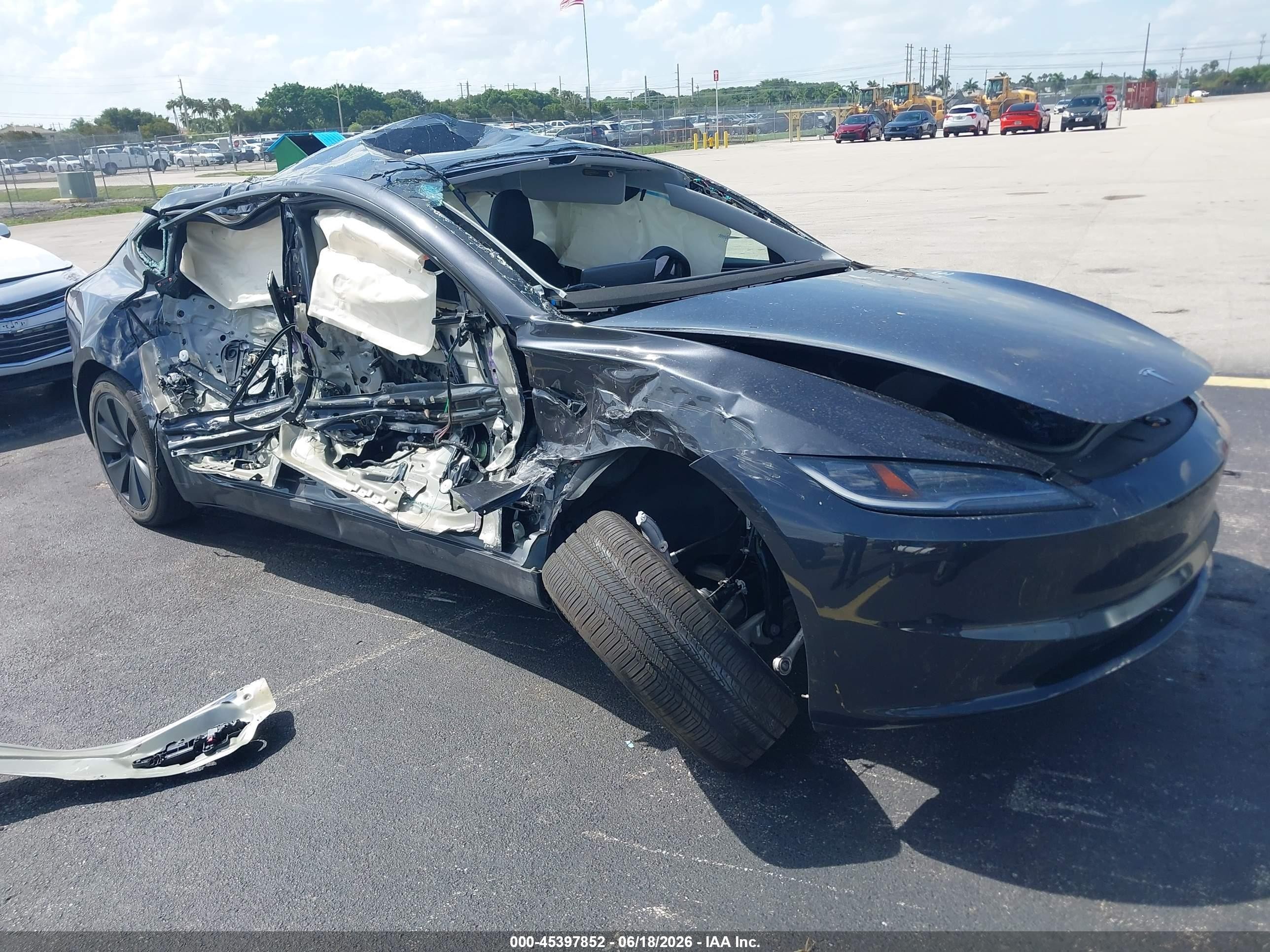 2025 Tesla Model 3 Long Range, VIN 5YJ3E1EB4SF908258 — Rollover