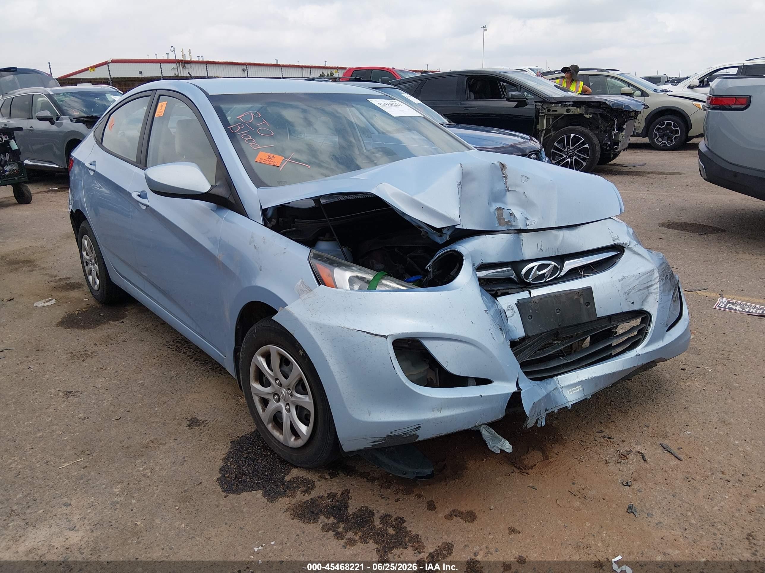 2012 Hyundai Accent GLS, VIN KMHCT4AE5CU109195 — Biohazard / chemical