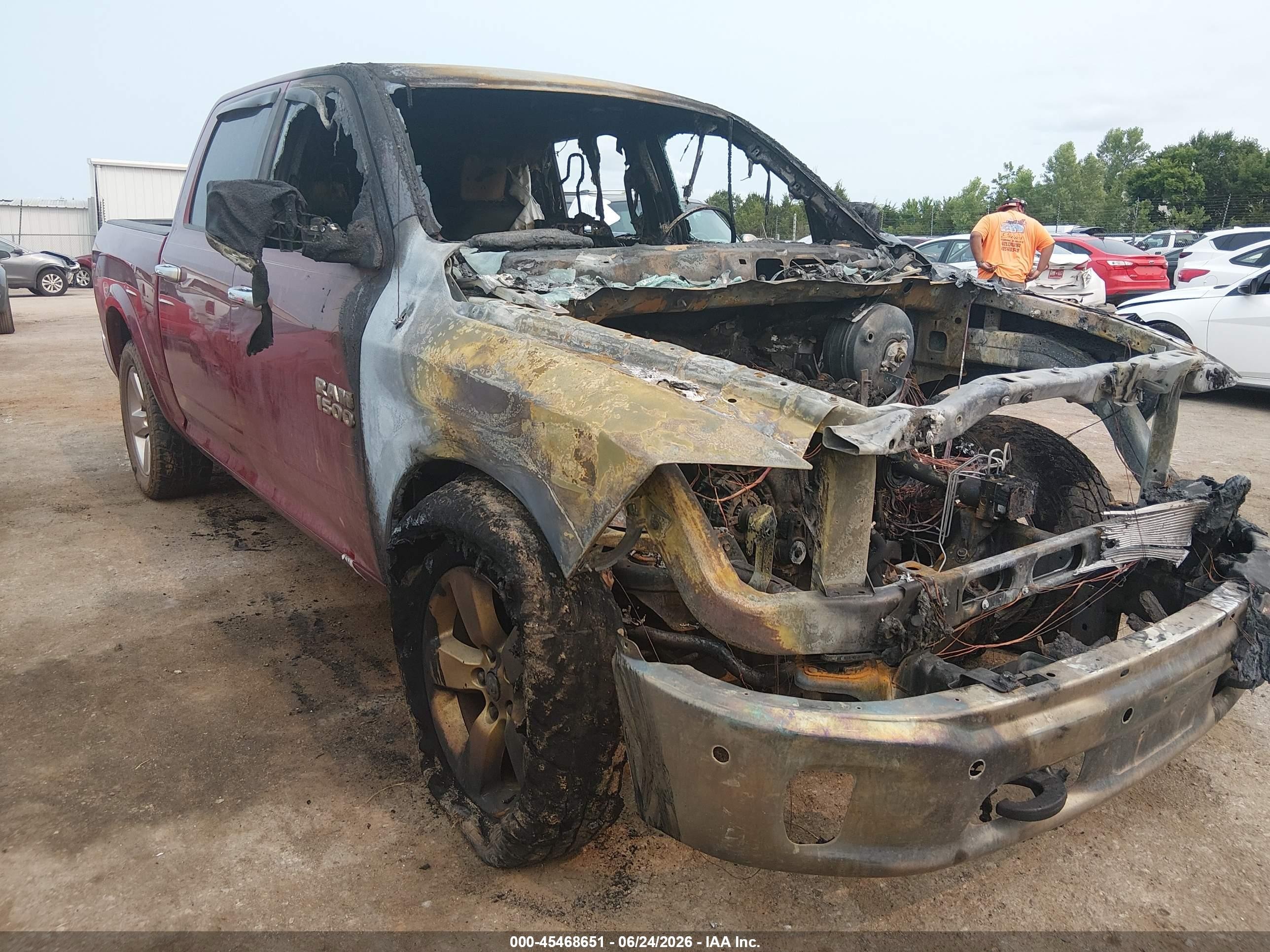 2015 Ram 1500 Big Horn, VIN 1C6RR6LG8FS630684 — Engine fire