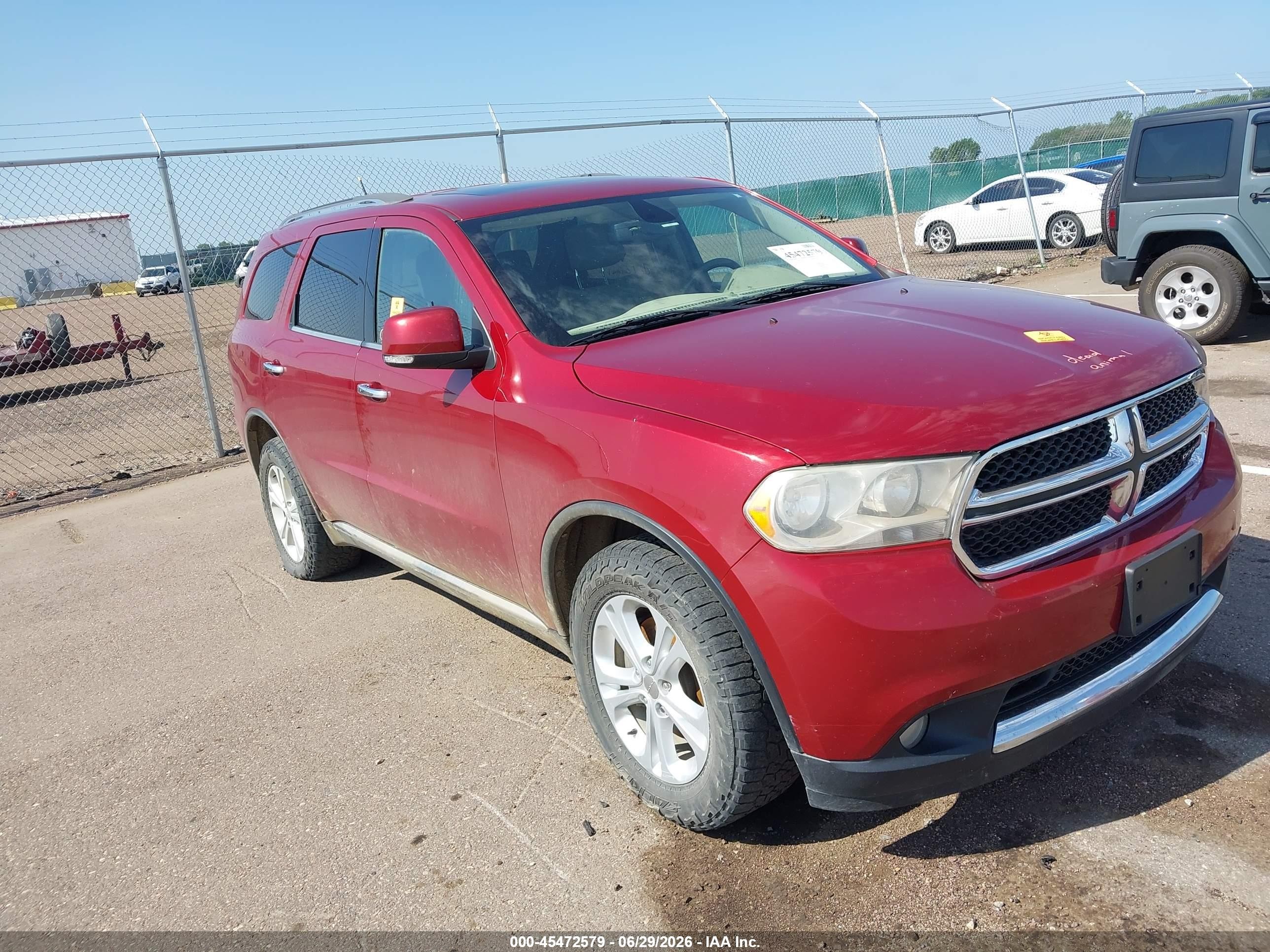 2013 Dodge Durango Crew, VIN 1C4RDJDG1DC663395 — Biohazard / chemical