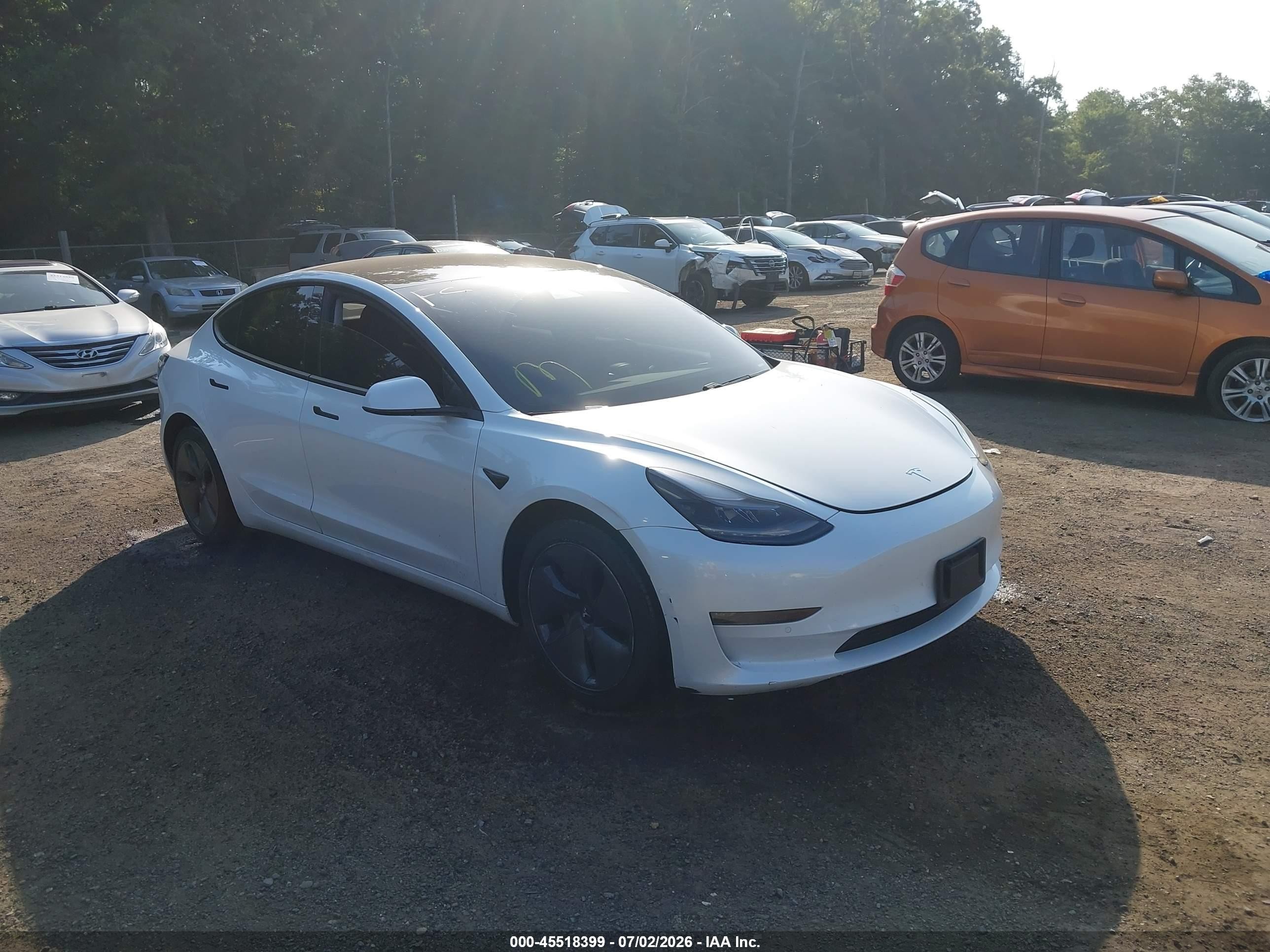 2021 Tesla Model 3 Long Range, VIN 5YJ3E1EB1MF059502 — Rear end