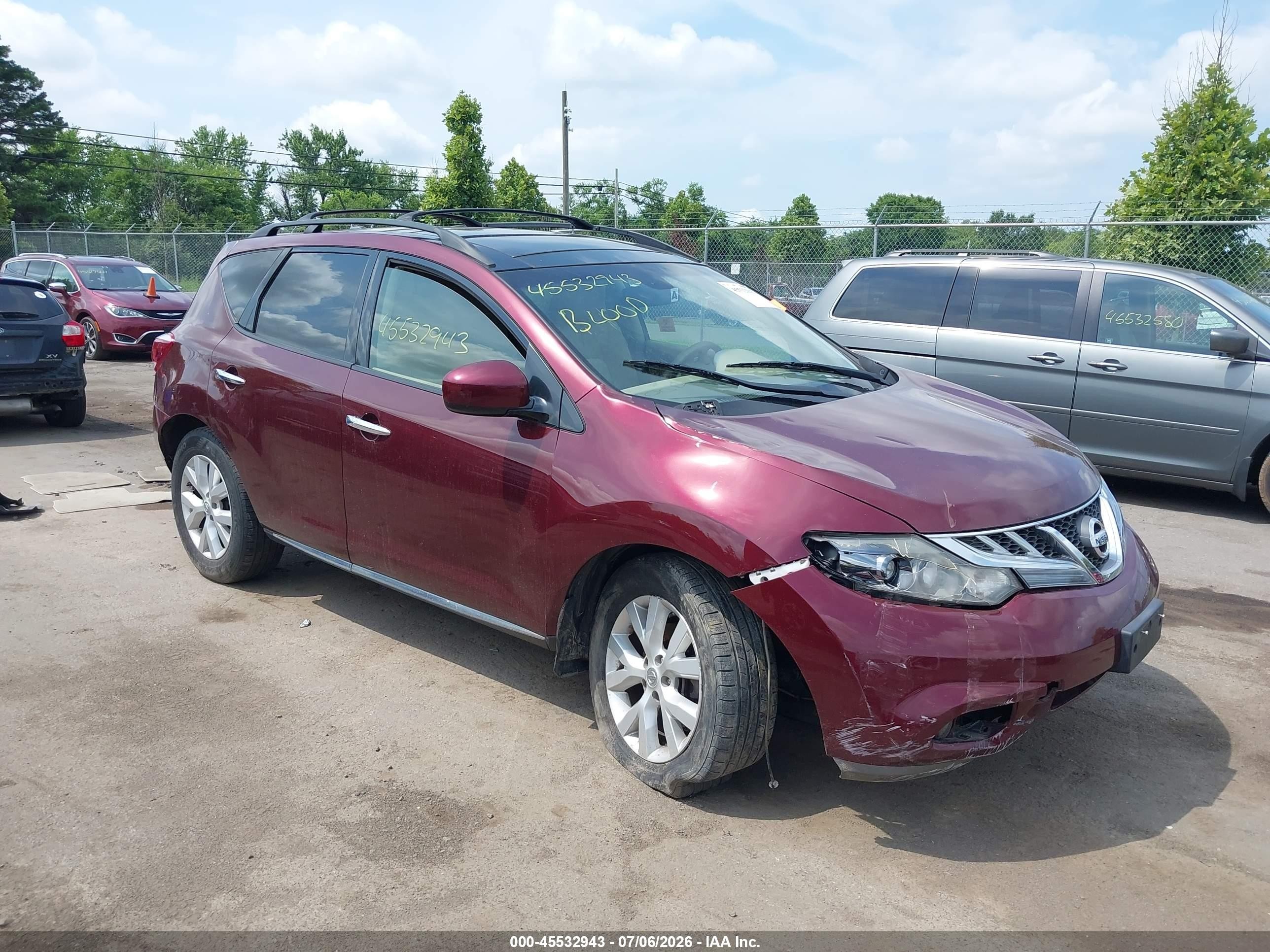 2012 Nissan Murano SV, VIN JN8AZ1MW7CW238609 — Biohazard / chemical
