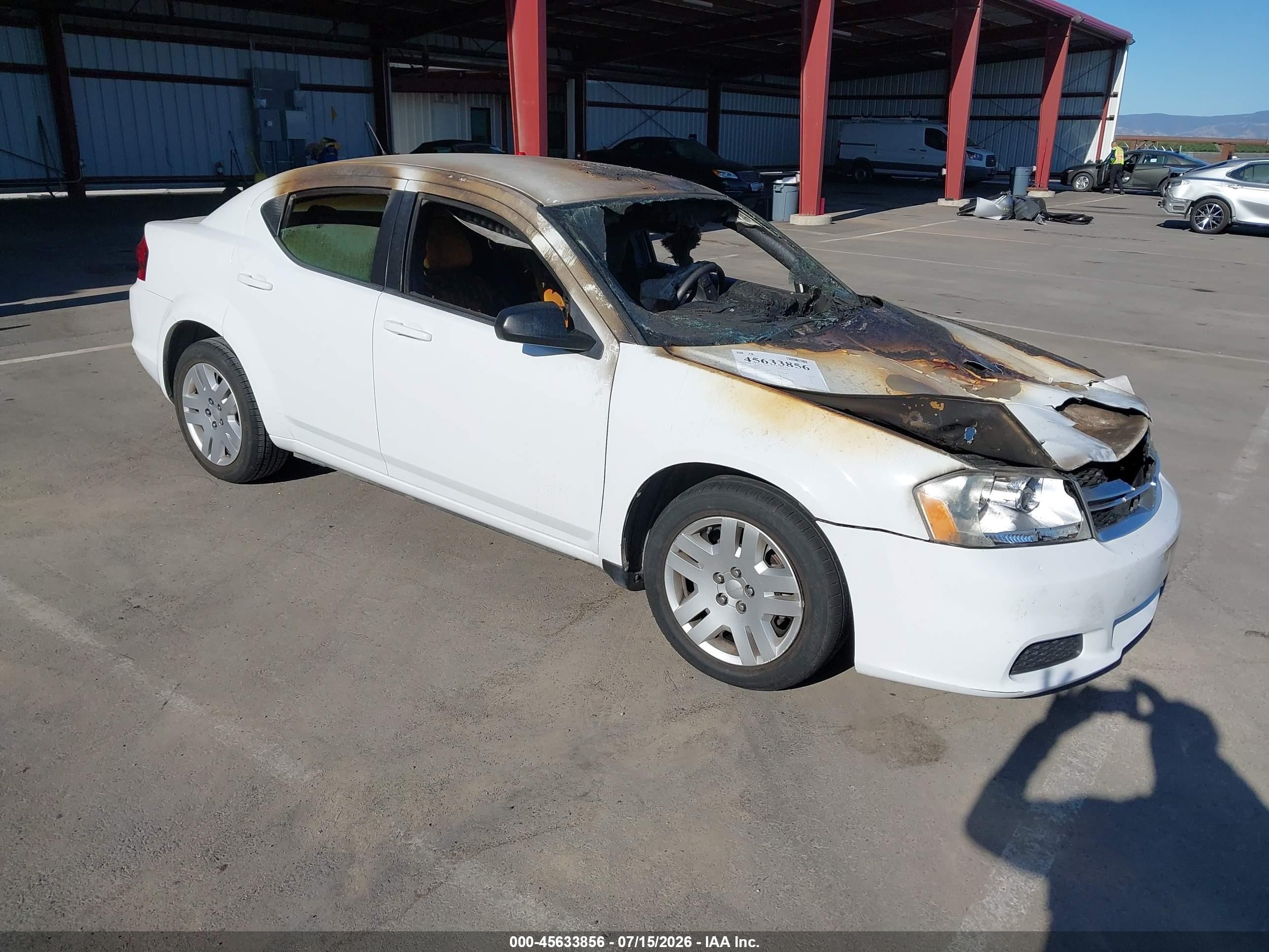 2012 Dodge Avenger SE, VIN 1C3CDZAB8CN128150 — Engine fire